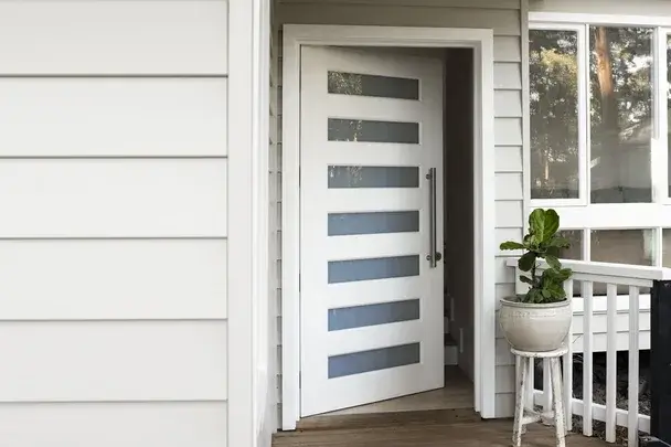 A modern coastal home entrance.